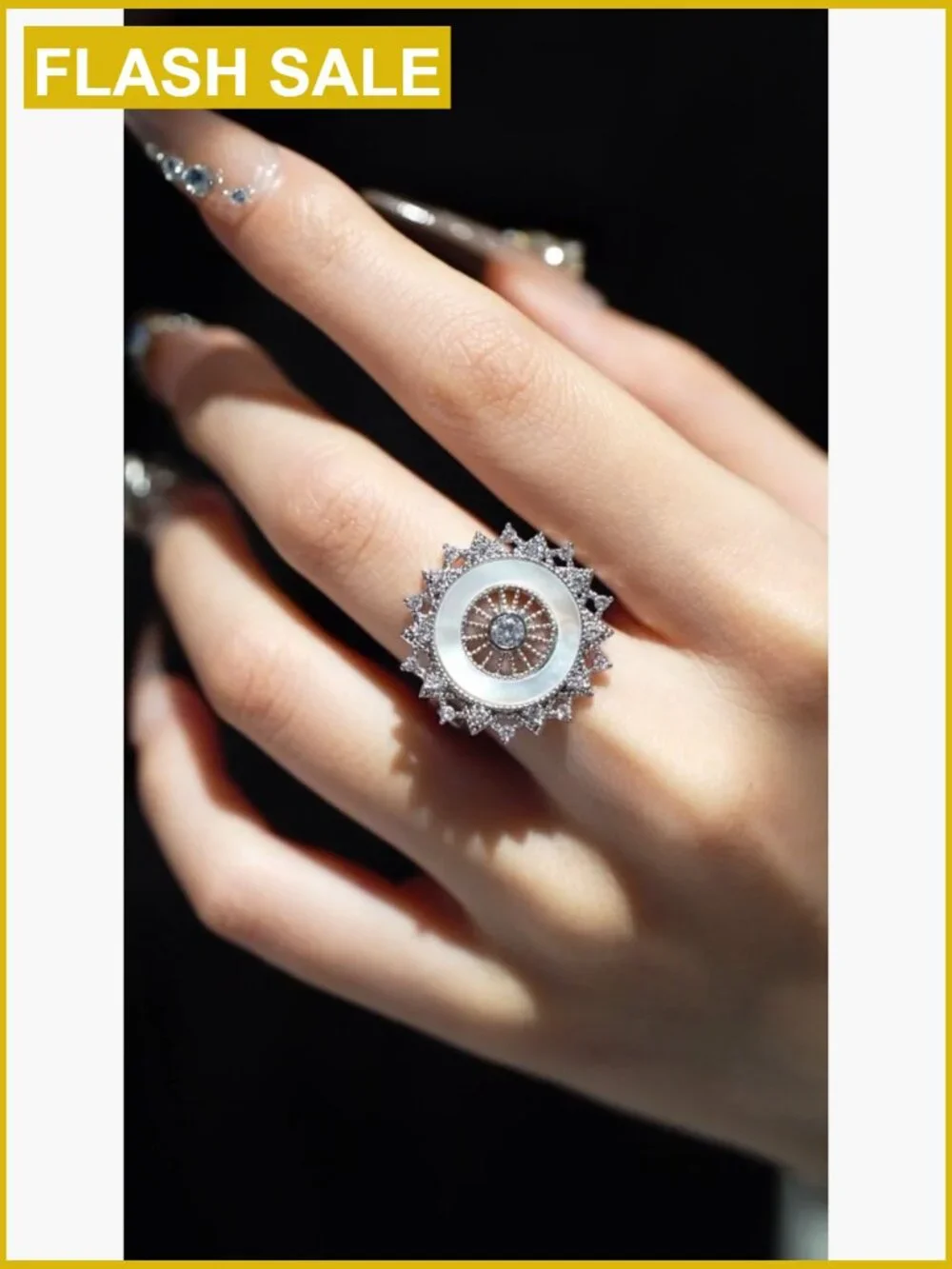 Adjustable Wide Band Ring with Cubic Zirconia, Non-Tarnish 18K Gold/Platinum